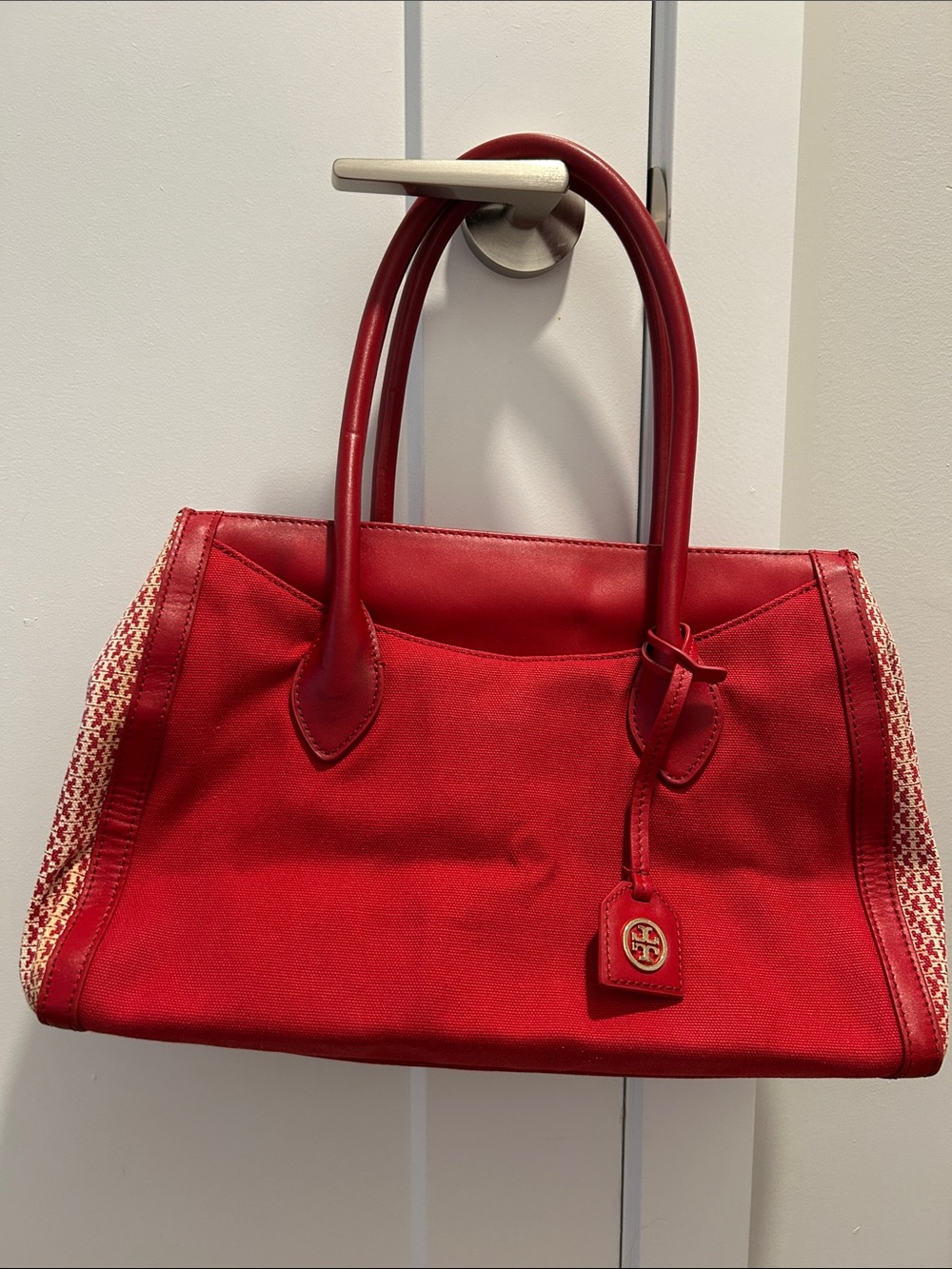 Tory Burch Savanna Red Canvas Tote Bag